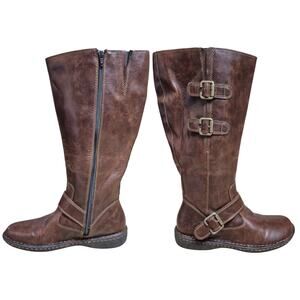 BOC Cleo Brown Vegan Leather Full Zip Buckle Tall Boots Women's 9 M Wide Calf